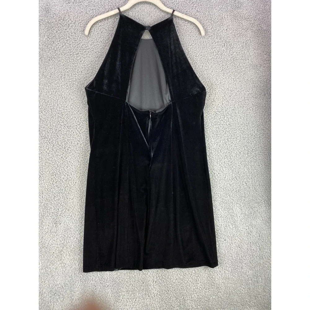 Molly Malloy Evening Dress 12 Black Velvet Sleeveless Open Back Vintage USA Made